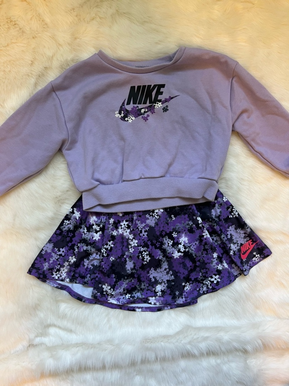 Nike Lavender Crop Sweatshirt with Purple Floral Skirt